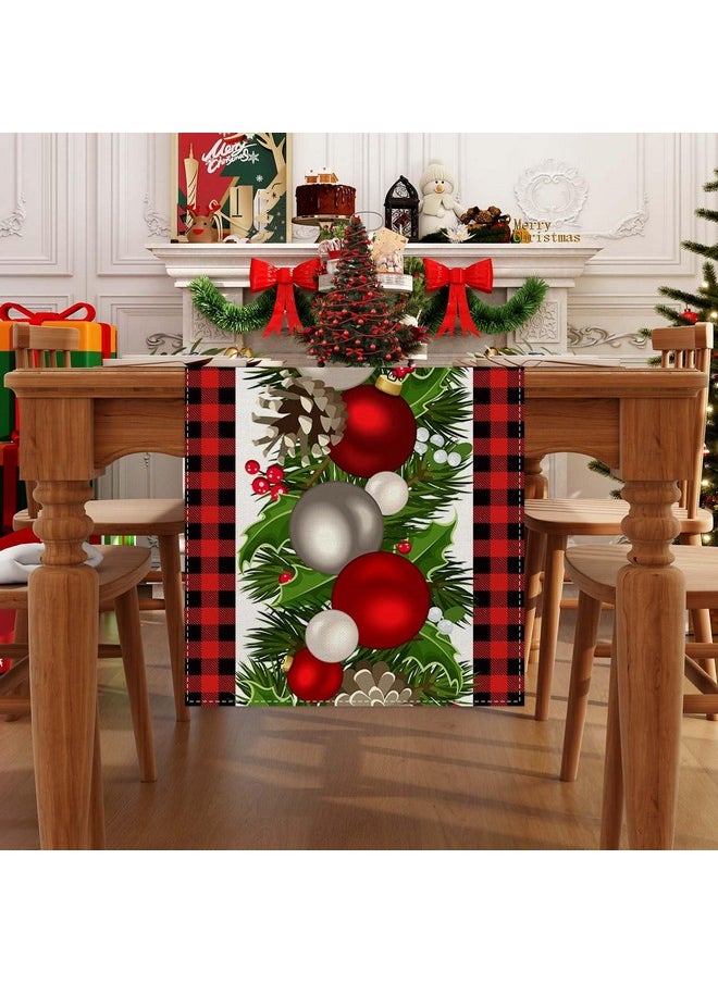 Jiudungs Jiudungs Linen Red and Black Buffalo Check Christmas Table Runner 72 Inches Long Seasonal Winter Christmas Xmas Holiday Farmhouse Style Table Decoration  - Image 2