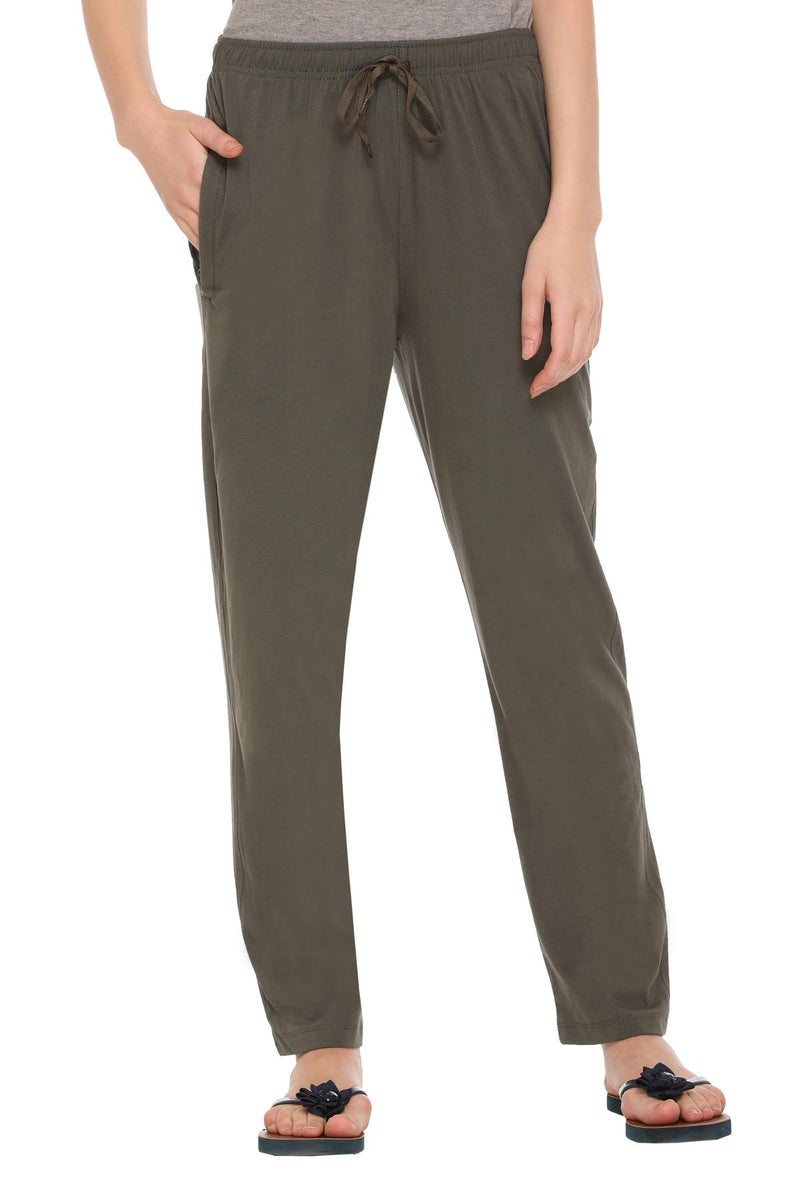 CUPID Women Relaxed Fit Cotton Lounge Pants, Comfortable Track Pant, Lower, Sports Trouser, Joggers N Daily Gym Wear For Ladies_Olive_M, Mid Rise - Image 2