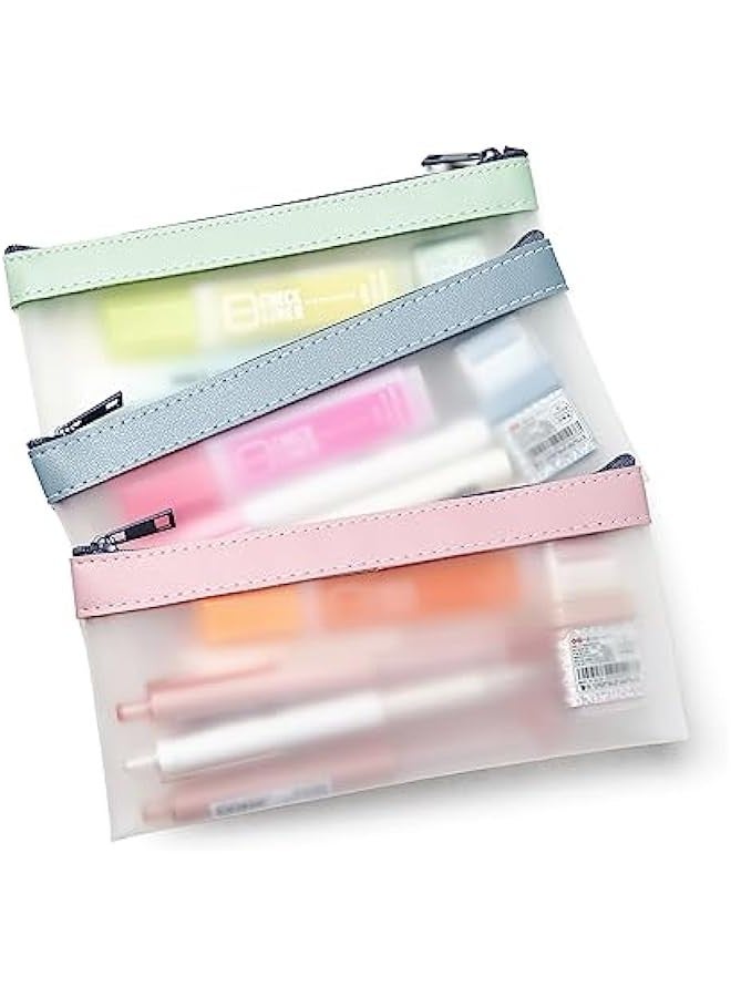 Generic 3 Pack Pencil Case Zipper Pencil Pouch, Multifunctional Clear Pen Bag Organizer Stationery Storage Bag for Office Supplies Cosmetics Makeup Travel Accessories - Image 1