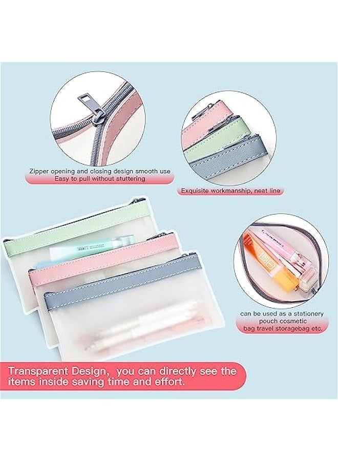 Generic 3 Pack Pencil Case Zipper Pencil Pouch, Multifunctional Clear Pen Bag Organizer Stationery Storage Bag for Office Supplies Cosmetics Makeup Travel Accessories - Image 5