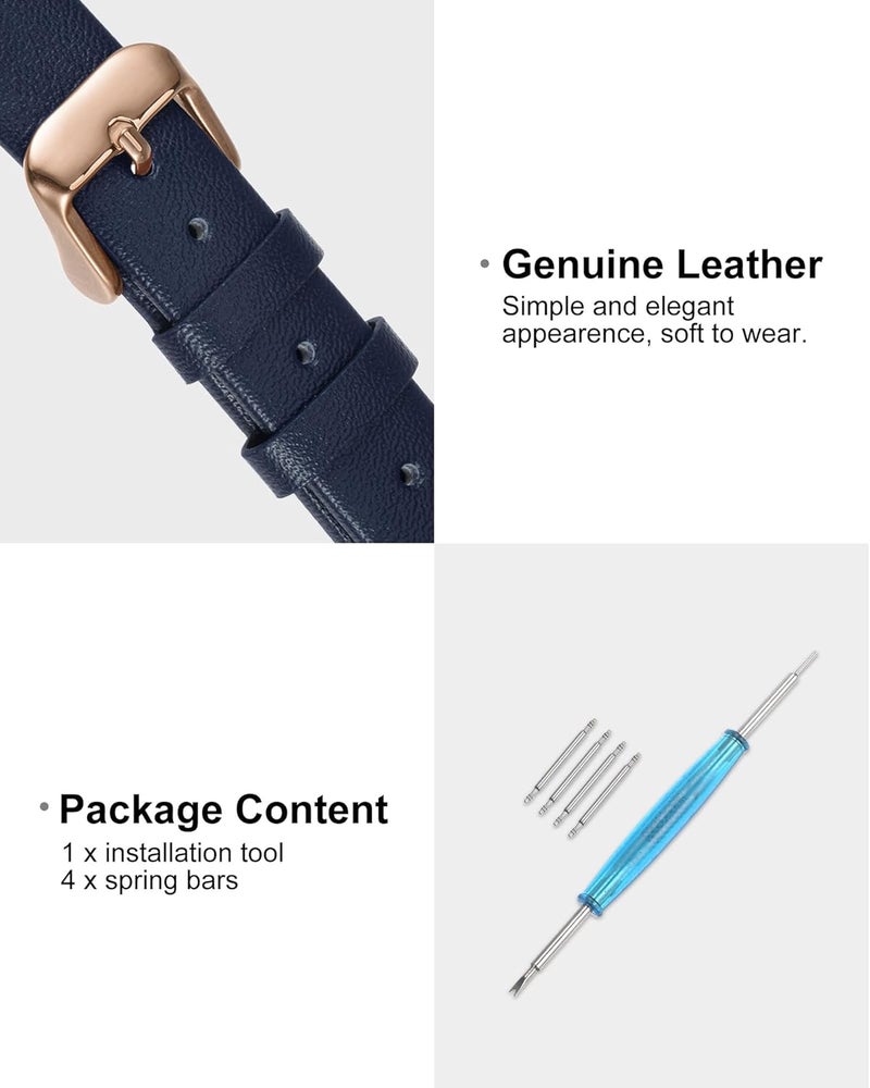 QUARKZMAN Leather Watch Strap Watch Leather Strap Watch Straps Flat Thin Elegant Leather Watch Strap Buckle for Smartwatch Men Women Men Women - Image 3