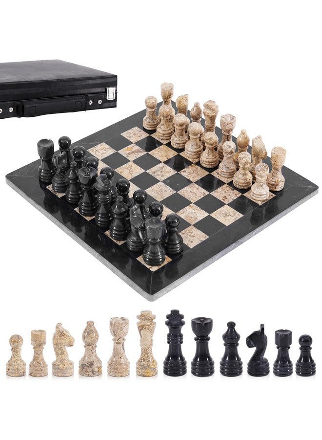 Radicaln Marble Chess Set 12 Inches Black and Coral Handmade Chess Outdoor Games 1 Chess Board & 32 Pieces 2 Player Games for Adults - Board Game - Image 1