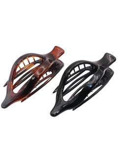 Parcelona Parcelona French 2 Pieces Wide Beak Celluloid Tortoise Shell and Black Side Slide In Jaw Hair Claw Clip Clamp Clutcher 