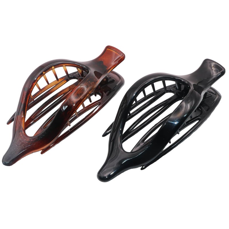 Parcelona Parcelona French 2 Pieces Wide Beak Celluloid Tortoise Shell and Black Side Slide In Jaw Hair Claw Clip Clamp Clutcher 