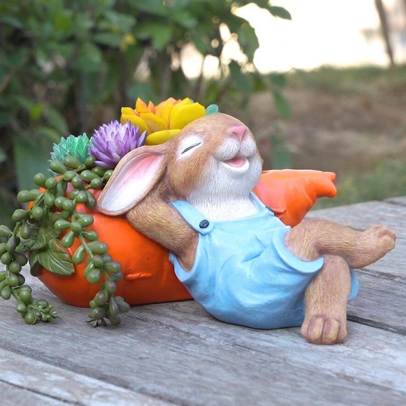 ORIGARDEN Bunny Decor Rabbit Succulent Pot  Outdoor Easter Bunny Statue Decorations with Drainage for Succulents 