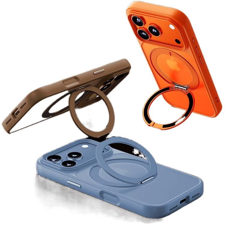 MagSafe iPhone 15 Pro Max Drop Protection TPU + PC Case for iPhone 15 15 Plus 15 Pro 15 Pro Max with Kickstand and 360° Rotating Bracket in Orange - Image 3