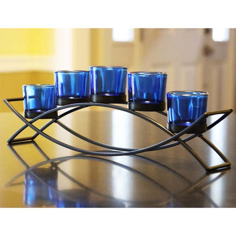 Seraphic Iron Arch Table Centerpiece Decorations Long Candle Holder for Weddings Patio Kitchen Dining Room and Coffee Tables Black Blue Chunky 5 Cups