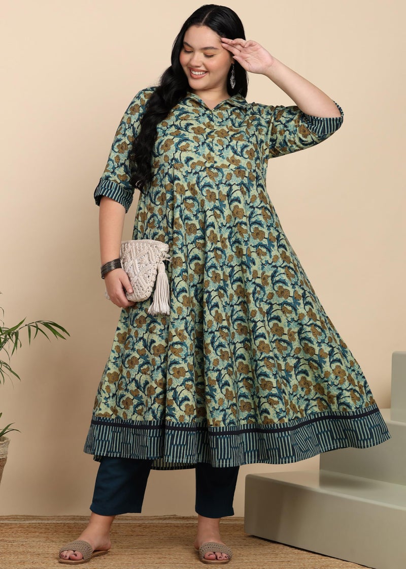 Yash Gallery Women's Cotton Printed Regular Fit Anarkali Kurta for Women Multicolour - Image 2