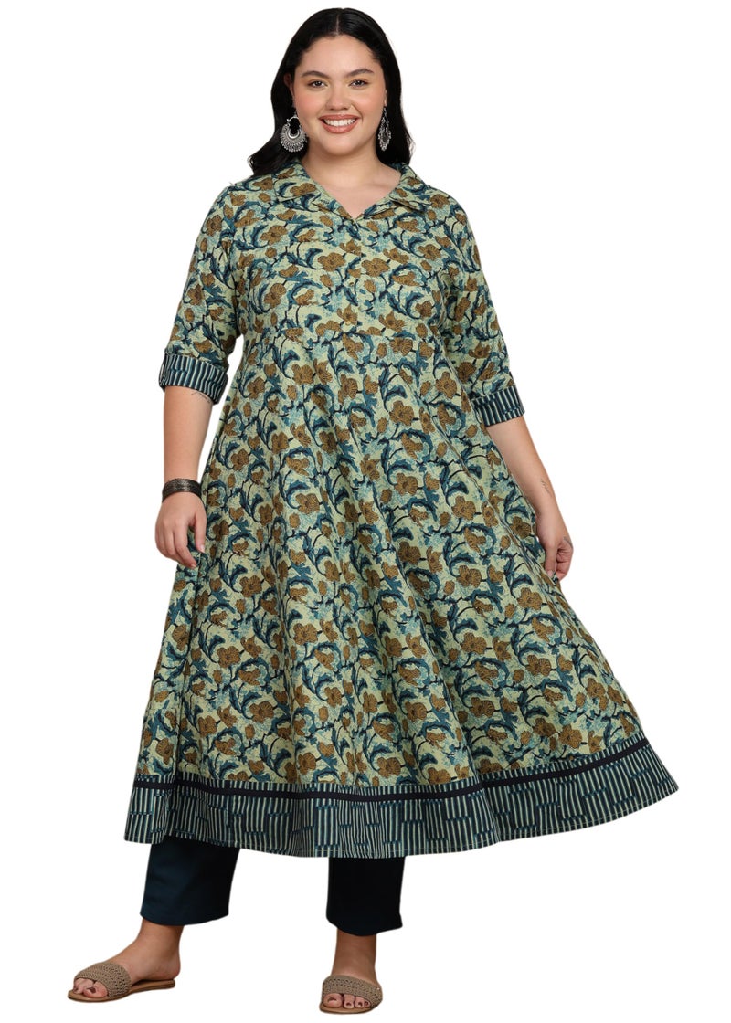 Yash Gallery Women's Cotton Printed Regular Fit Anarkali Kurta for Women Multicolour - Image 1