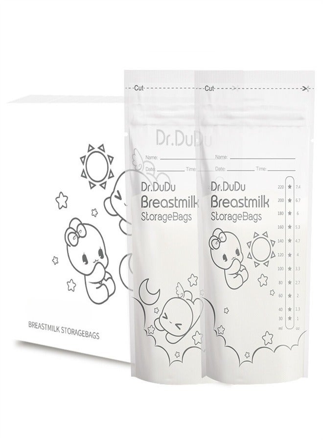 Dr.DuDu Breastmilk Storage Bags, 50 count, 220 ml NEW Transparent Breast milk Storage Bags with Double Zipper, Self Standing, Leak proof, Pre-sealed