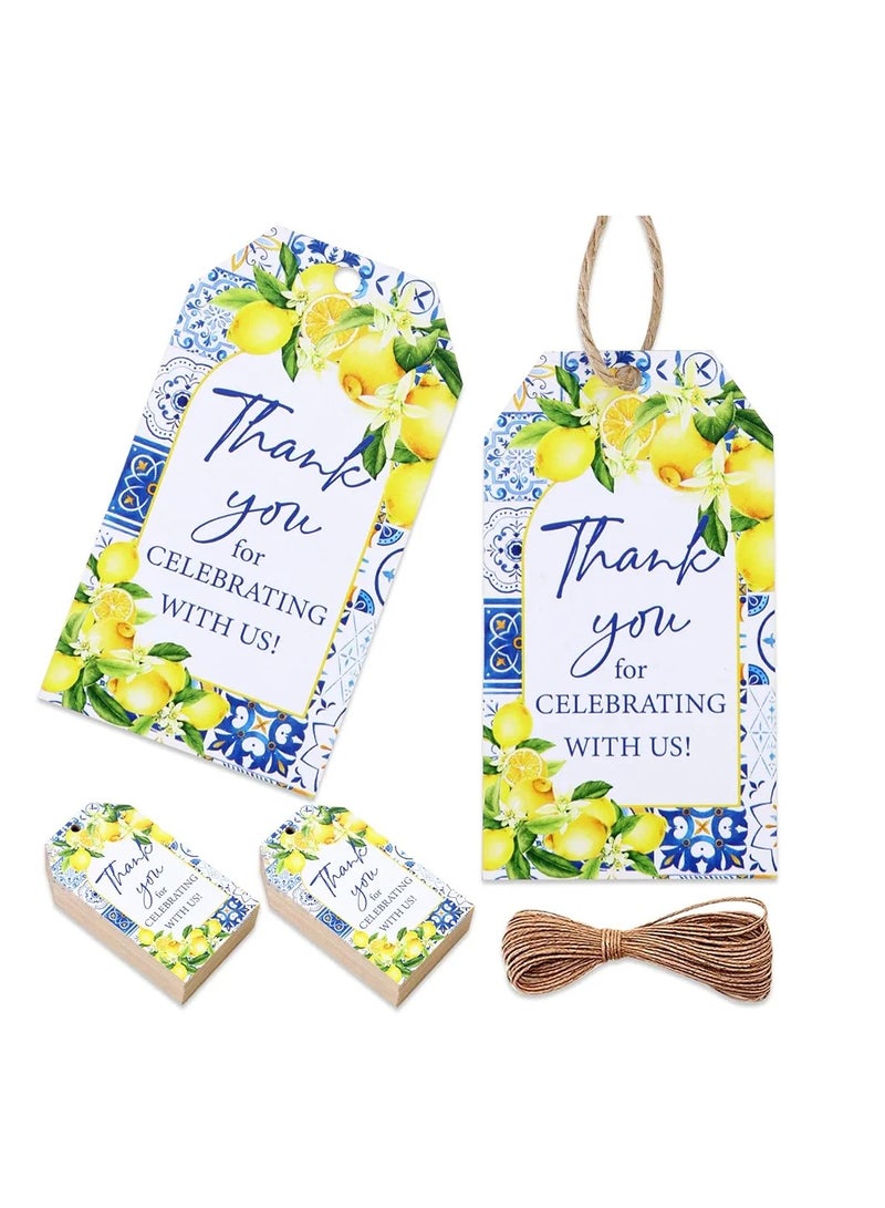 50 قطعة من كروت علامات الشكر بالليمون ، علامات هدايا ديكور حفل استقبال الطفل بالليمون باللون الأزرق والأصفر لحفلات الزفاف الصيفية ذات الطابع الليموني وحفلات توديع العزوبية - Image 1