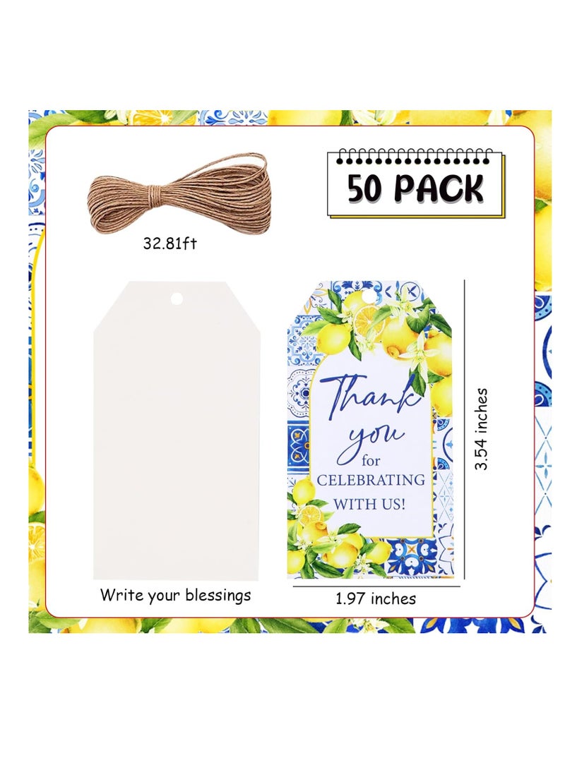 50 قطعة من كروت علامات الشكر بالليمون ، علامات هدايا ديكور حفل استقبال الطفل بالليمون باللون الأزرق والأصفر لحفلات الزفاف الصيفية ذات الطابع الليموني وحفلات توديع العزوبية - Image 2