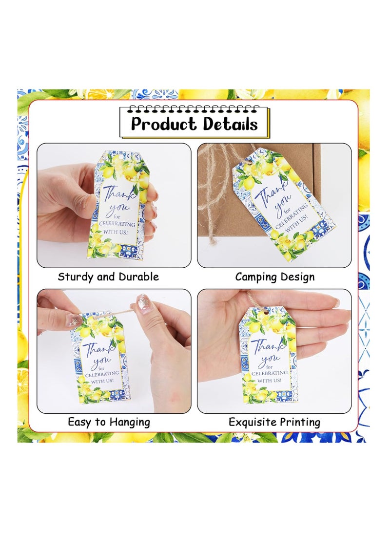 50 قطعة من كروت علامات الشكر بالليمون ، علامات هدايا ديكور حفل استقبال الطفل بالليمون باللون الأزرق والأصفر لحفلات الزفاف الصيفية ذات الطابع الليموني وحفلات توديع العزوبية - Image 3