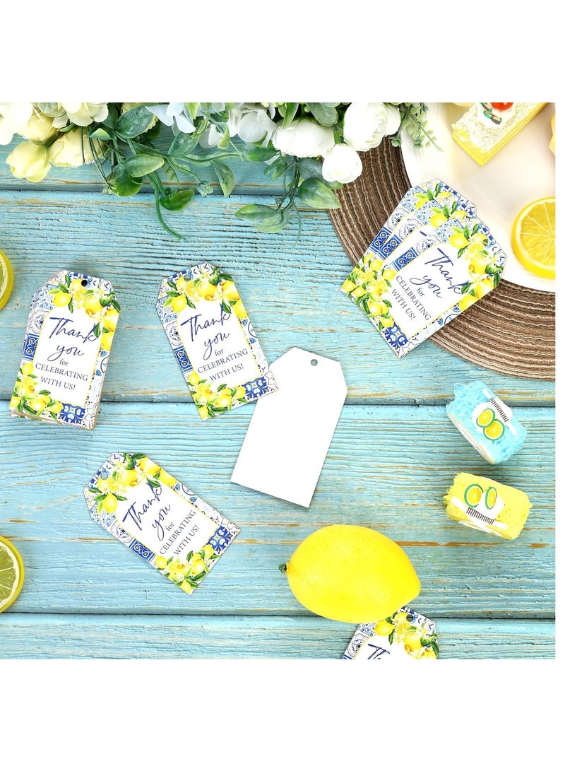 50 قطعة من كروت علامات الشكر بالليمون ، علامات هدايا ديكور حفل استقبال الطفل بالليمون باللون الأزرق والأصفر لحفلات الزفاف الصيفية ذات الطابع الليموني وحفلات توديع العزوبية - Image 5