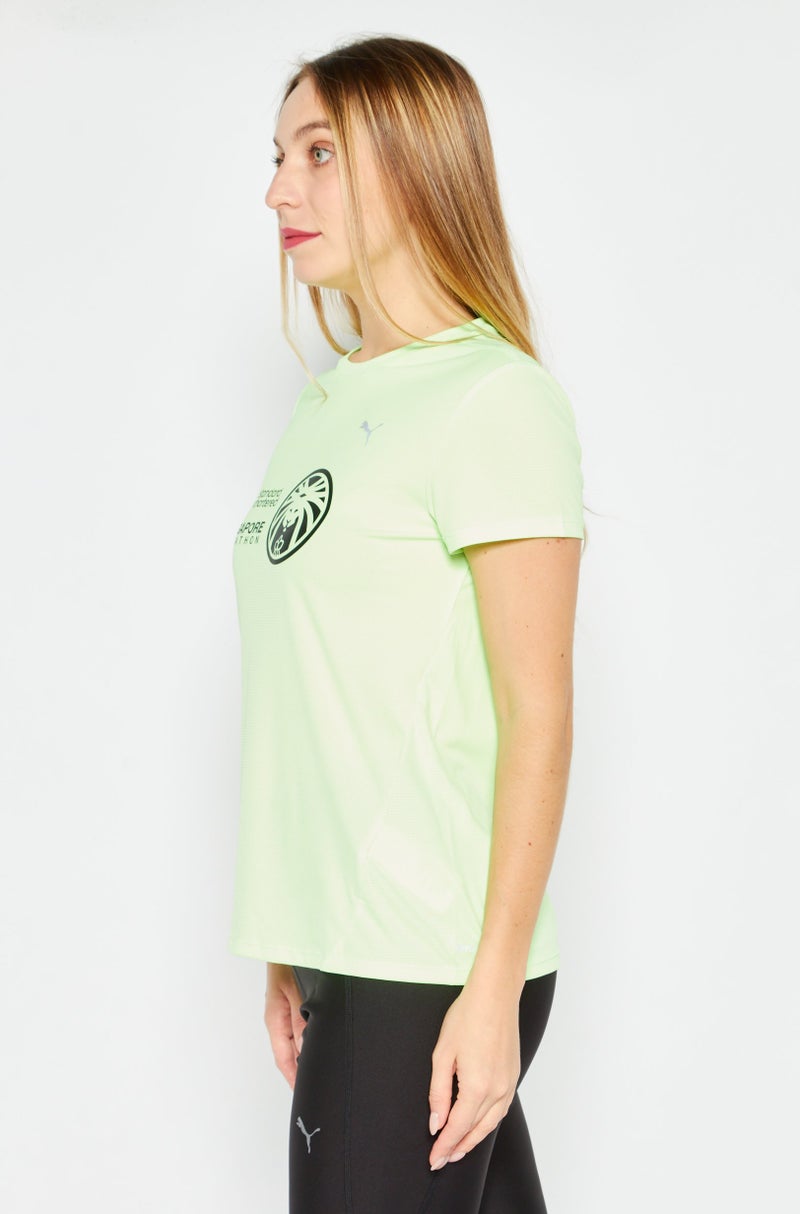PUMA Women Sportswear Fit Short Sleeve Running Jersey, Lime  - Image 4