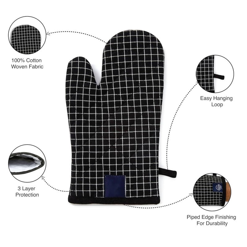 Prostuff.in Prostuff.in® Oven Gloves for Microwave (2 Pc Set) - Heat Proof, Thick & Safe | Longer 17x29 Cm Mittens for Protection in Kitchen Cooking & Baking - Butcher Checks Multicolor  - Image 5
