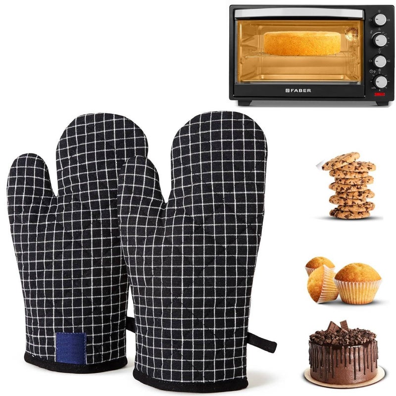 Prostuff.in Prostuff.in® Oven Gloves for Microwave (2 Pc Set) - Heat Proof, Thick & Safe | Longer 17x29 Cm Mittens for Protection in Kitchen Cooking & Baking - Butcher Checks Multicolor  - Image 1