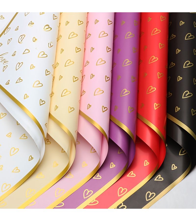 White Golden 10 Sheets Lovely Heart Foil Flower Wrapping Paper for Florists - Image 1