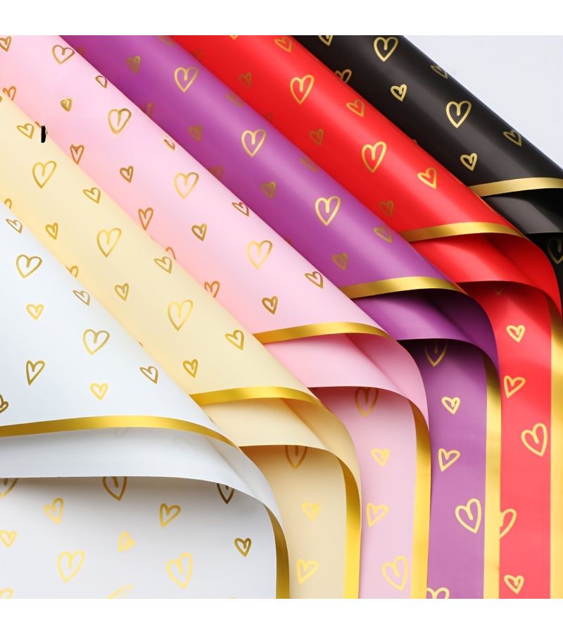 White Golden 10 Sheets Lovely Heart Foil Flower Wrapping Paper for Florists - Image 2
