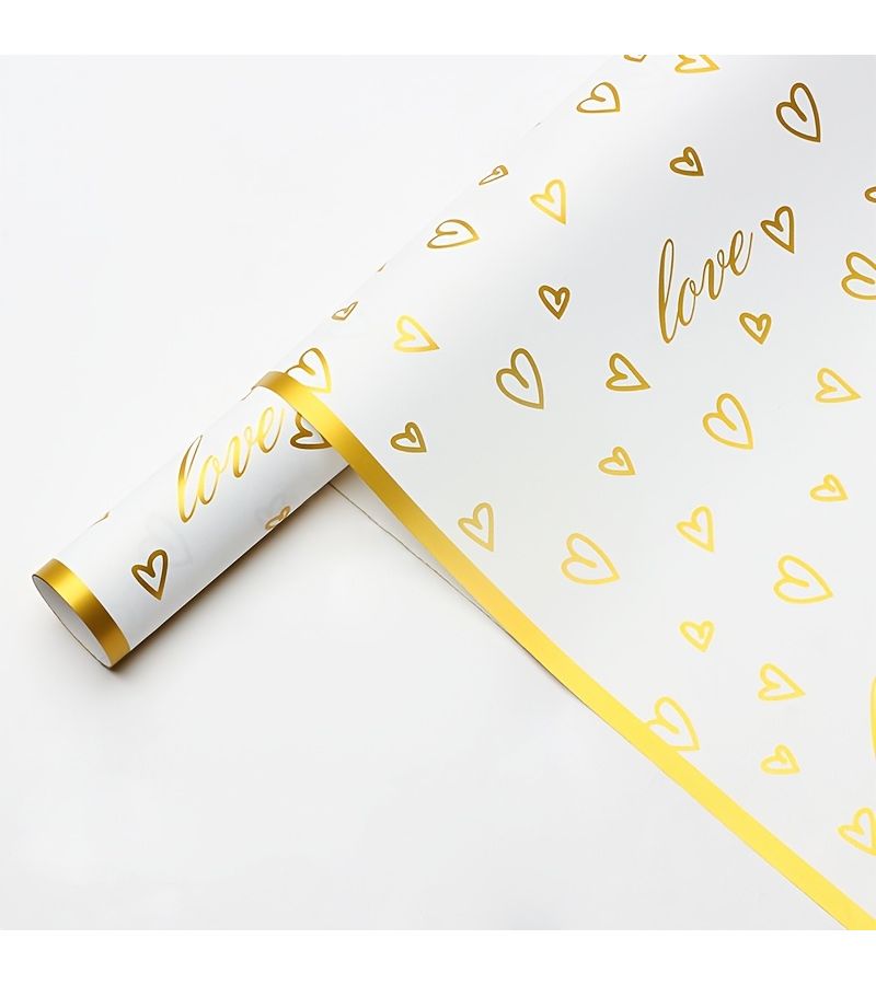 White Golden 10 Sheets Lovely Heart Foil Flower Wrapping Paper for Florists - Image 4