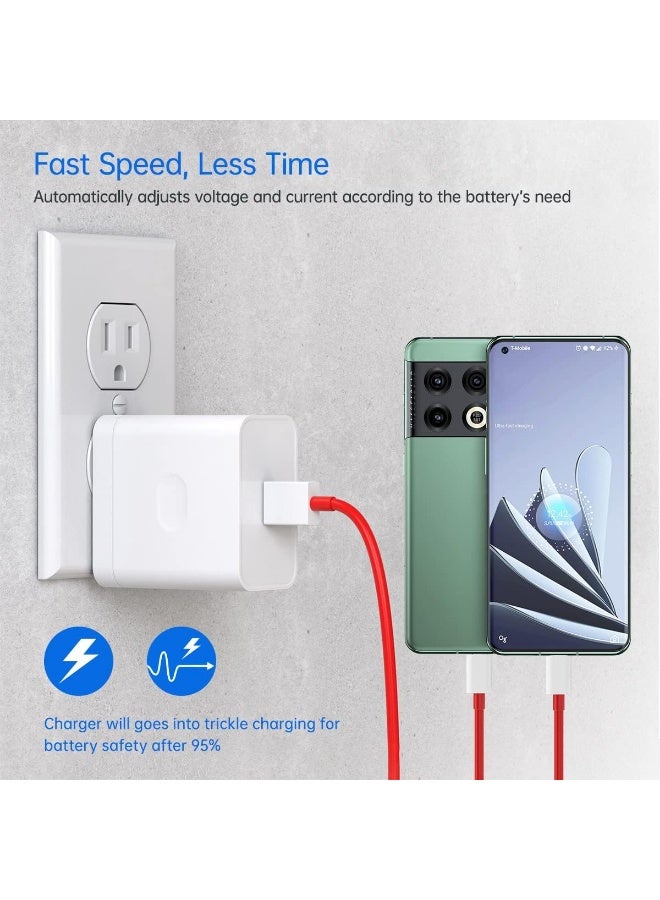 شاحن سوبر فوك 80 واط [11 فولت/7.3 أمبير] لهواتف OnePlus 15 14 13 12 12R 11 11Pro 10 10Pro، شاحن وورب لهواتف 9Pro 9R 9 8T مع كابل شحن USB A-to-C بطول 1 متر - Image 4