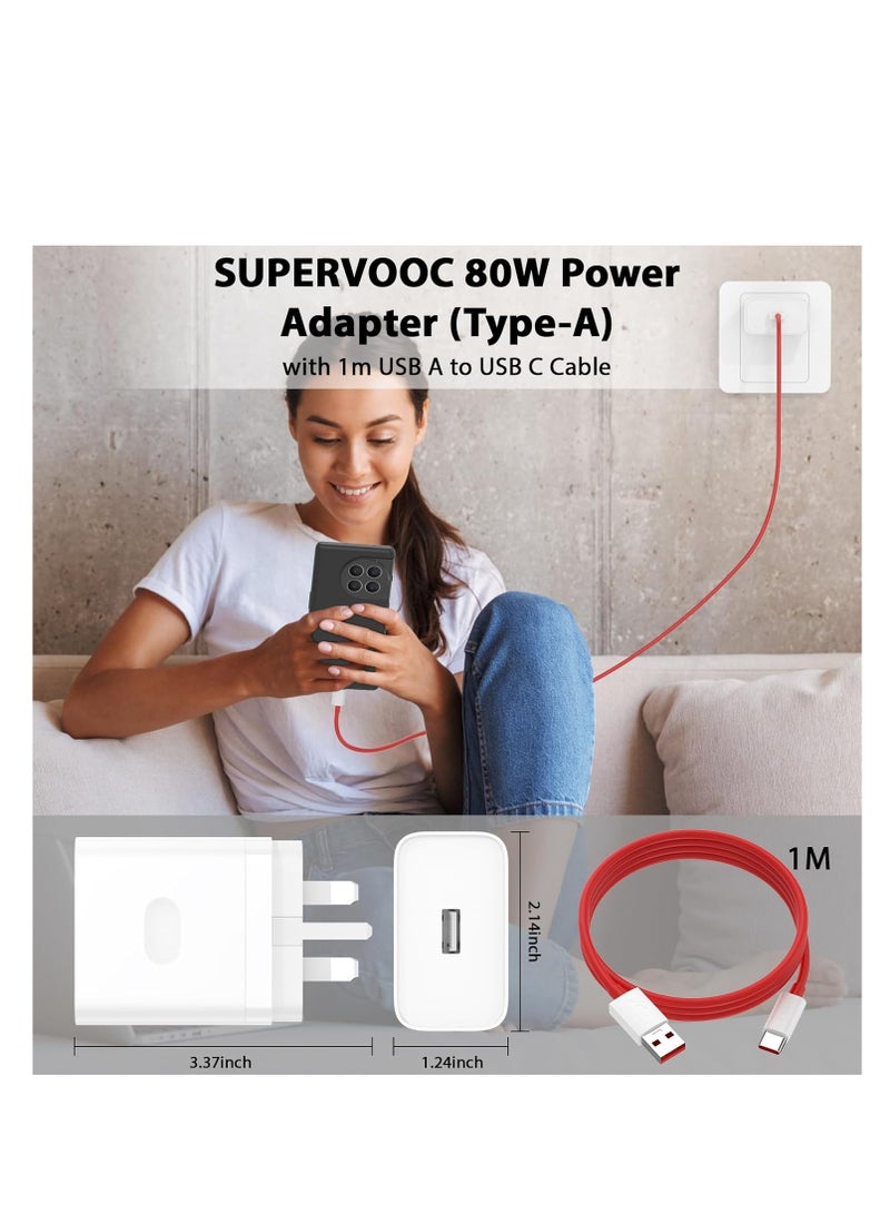 80W Supervooc [11V/7.3A] for OnePlus 13 12 12R 11 11Pro 10 10Pro, Warp Charger for 9Pro 9R 9 8T with 3.3ft USB A-to-C Warp Charging Cable  - Image 3