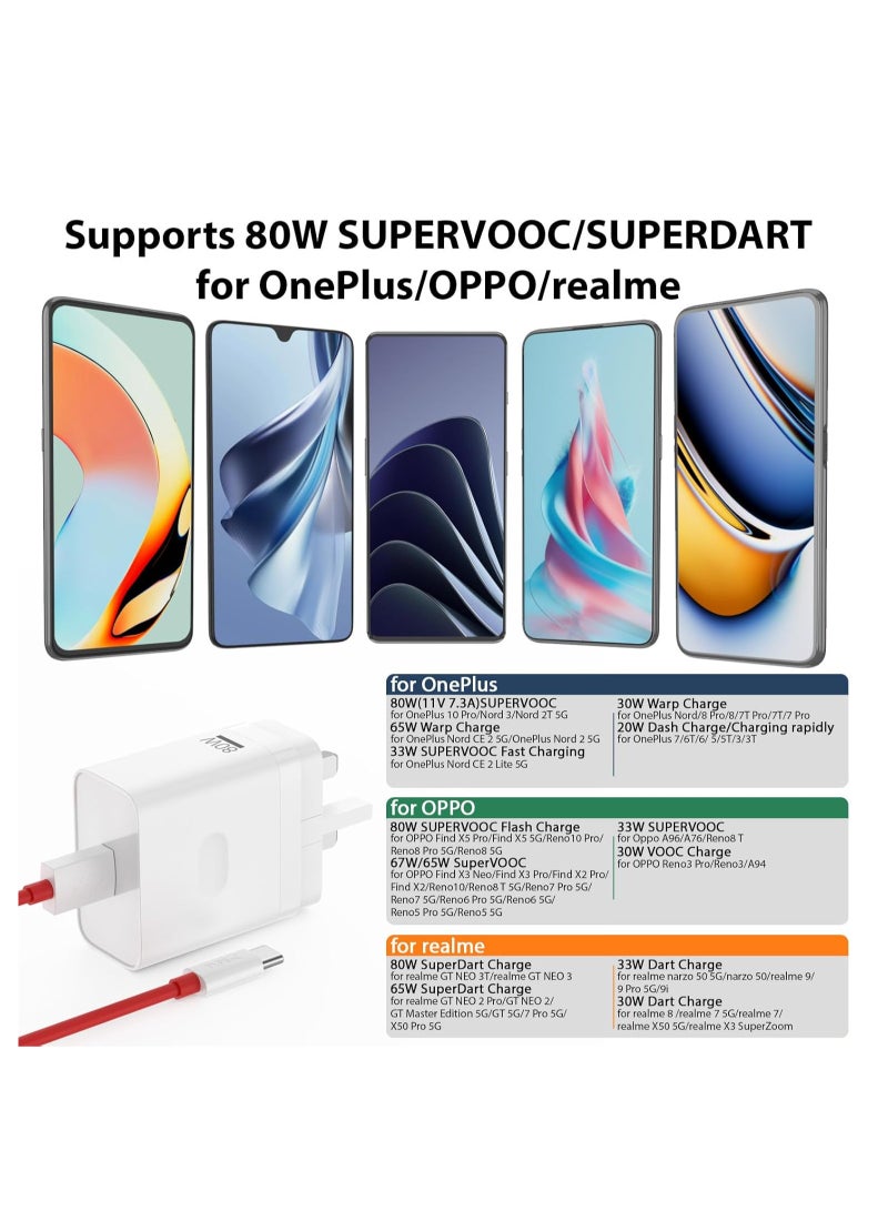 80W Supervooc [11V/7.3A] for OnePlus 13 12 12R 11 11Pro 10 10Pro, Warp Charger for 9Pro 9R 9 8T with 3.3ft USB A-to-C Warp Charging Cable  - Image 5