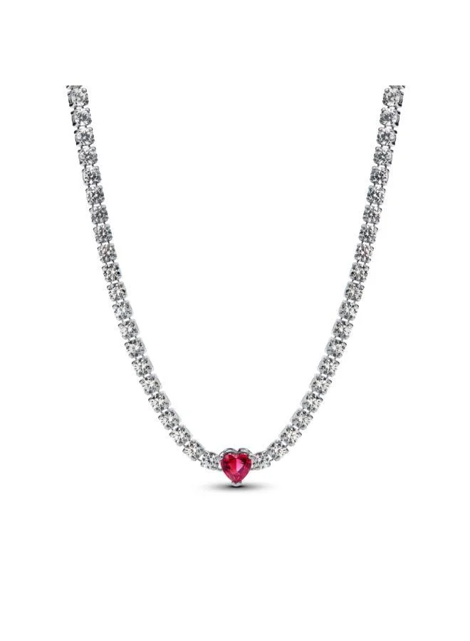 باندورا Heart sterling silver choker necklace with cherries jubilee red crystal and clear cubic zirconia