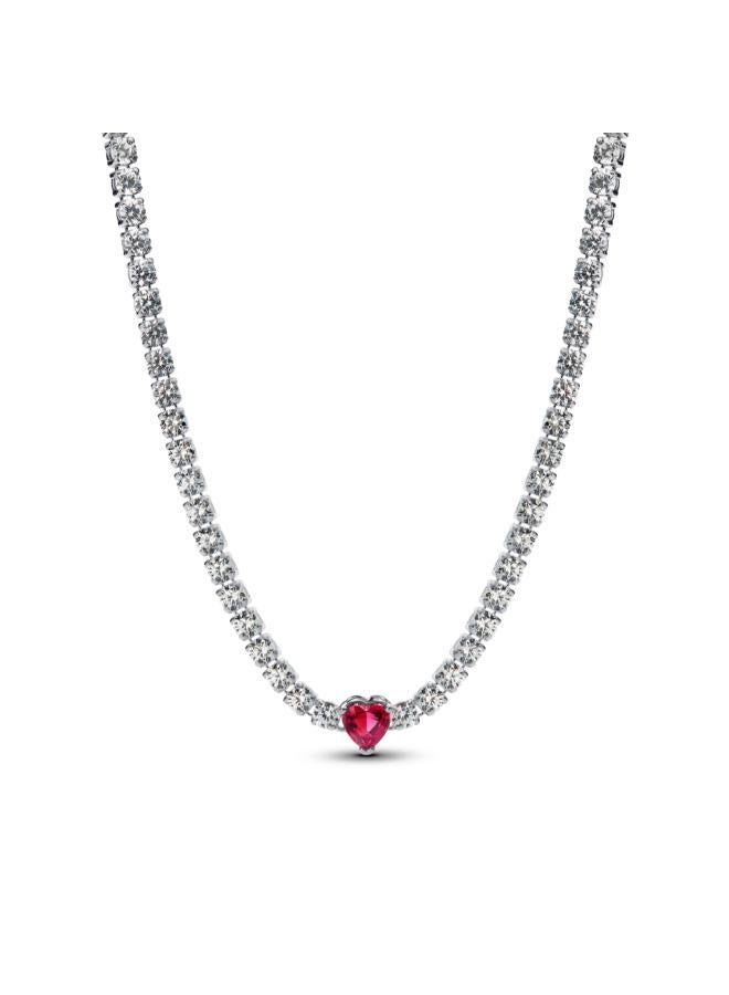 PANDORA Heart sterling silver choker necklace with cherries jubilee red crystal and clear cubic zirconia - Image 1