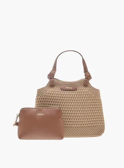 ميسي Women Textured Shoulder Bag with Detachable Strap and Pouch
