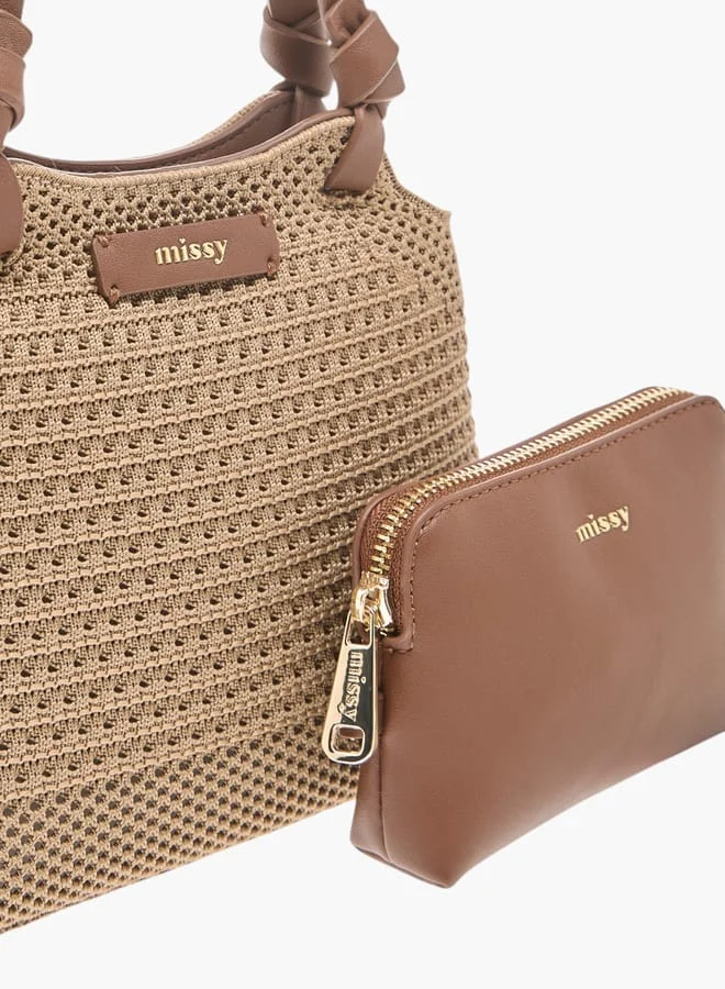 ميسي Women Textured Shoulder Bag with Detachable Strap and Pouch