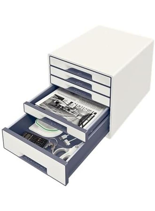 LEITZ Cube Drawer Box With 4 Drawers White Grey A4 With Transparent Drawer Insert Wow 52142001 - Image 3