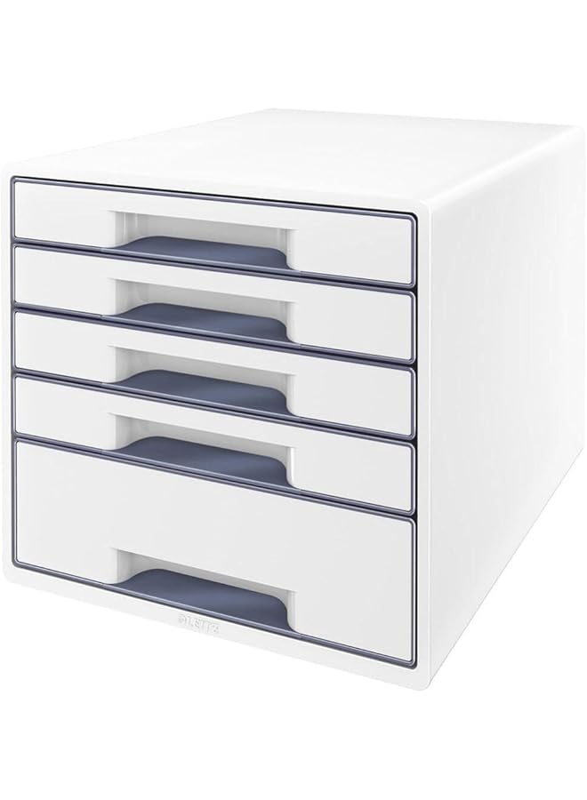 LEITZ Cube Drawer Box With 4 Drawers White Grey A4 With Transparent Drawer Insert Wow 52142001 - Image 1