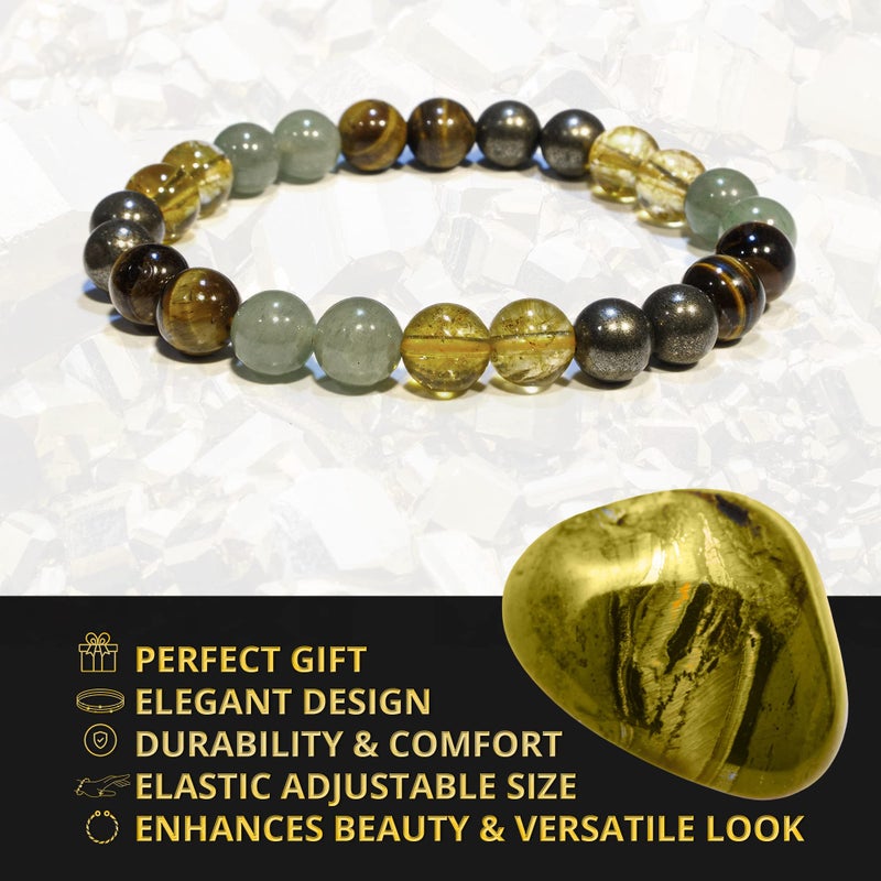 ANAYA AGATE Money Attraction Bracelet for Wealth, Prosperity & Success â€“ Abundance & Good Luck Feng Shui Bracelet with Pyrite, Citrine, Tiger Eye & Green Aventurine Crystals for Women & Men - Image 3