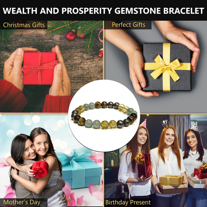 ANAYA AGATE Money Attraction Bracelet for Wealth, Prosperity & Success â€“ Abundance & Good Luck Feng Shui Bracelet with Pyrite, Citrine, Tiger Eye & Green Aventurine Crystals for Women & Men - Image 5