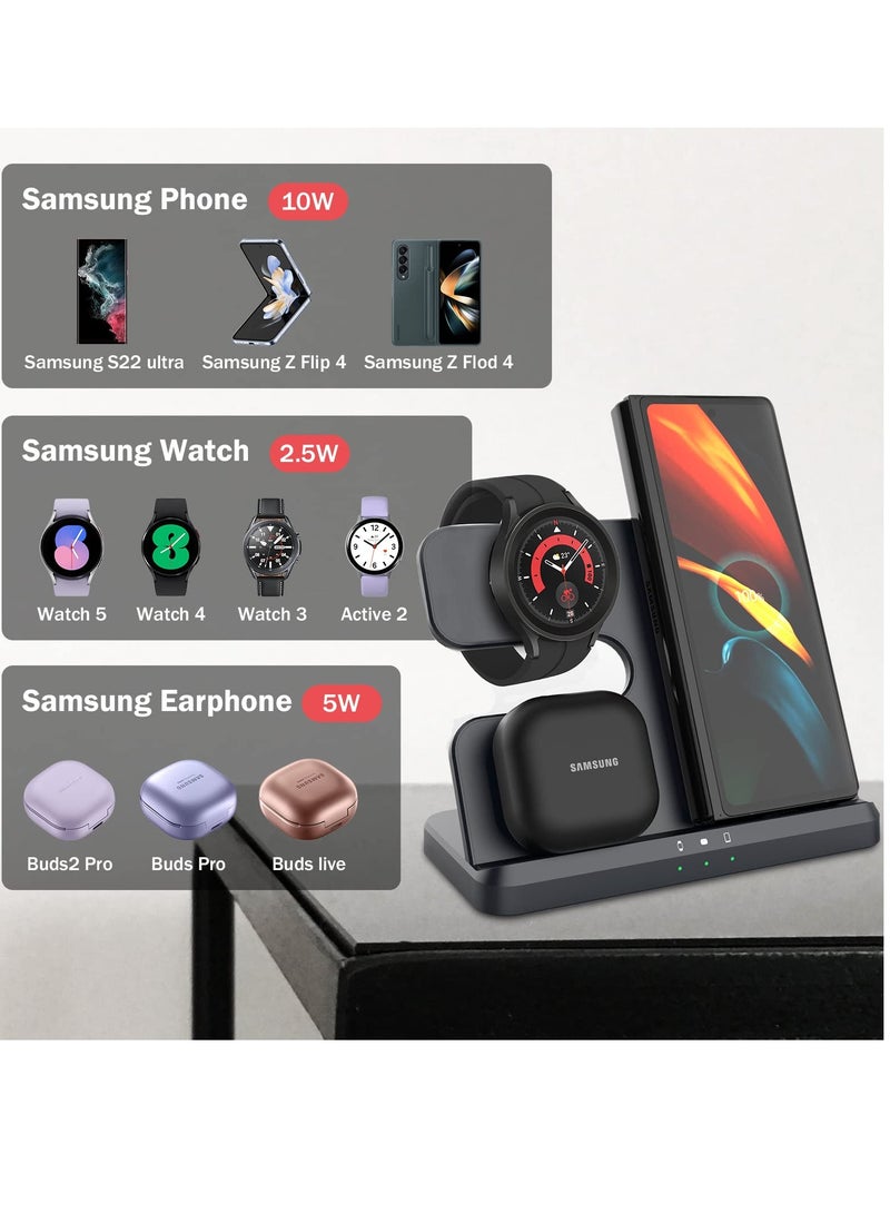 SOLARAE Wireless Charging Station for Samsung 3 in 1 Wireless Charger for Galaxy Watch 4/3/Active 2/1 Compatible with Samsung S22 Ultra S21 S20 Note20 Z Flip 4/3 Z Fold Galaxy Buds, Black - Image 3