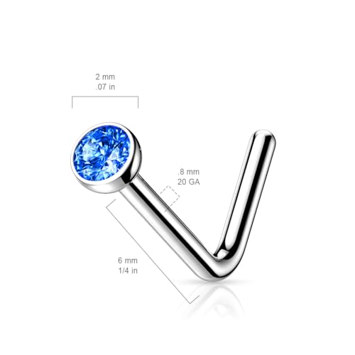 FIFTH CUE Solid Titanium Nose Ring - 18 Gauge 1mm - Nose Piercing Jewelry - L Bend 45 Degree Nose Stud - Length 1/4 Inch - 2.5mm CZ, 7 Colors, 2 Sizes (20ga or 18ga) - Image 3