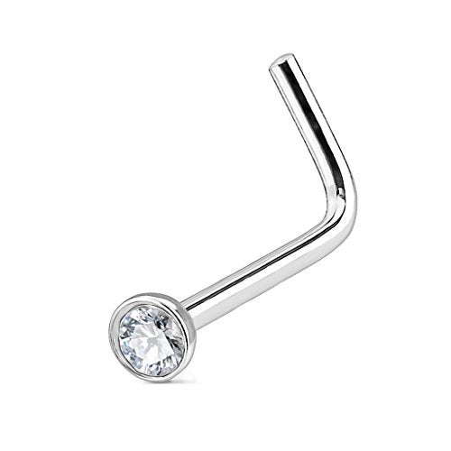FIFTH CUE Solid Titanium Nose Ring - 18 Gauge 1mm - Nose Piercing Jewelry - L Bend 45 Degree Nose Stud - Length 1/4 Inch - 2.5mm CZ, 7 Colors, 2 Sizes (20ga or 18ga) - Image 1