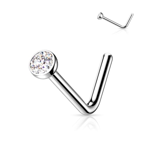 FIFTH CUE Solid Titanium Nose Ring - 18 Gauge 1mm - Nose Piercing Jewelry - L Bend 45 Degree Nose Stud - Length 1/4 Inch - 2.5mm CZ, 7 Colors, 2 Sizes (20ga or 18ga) - Image 5