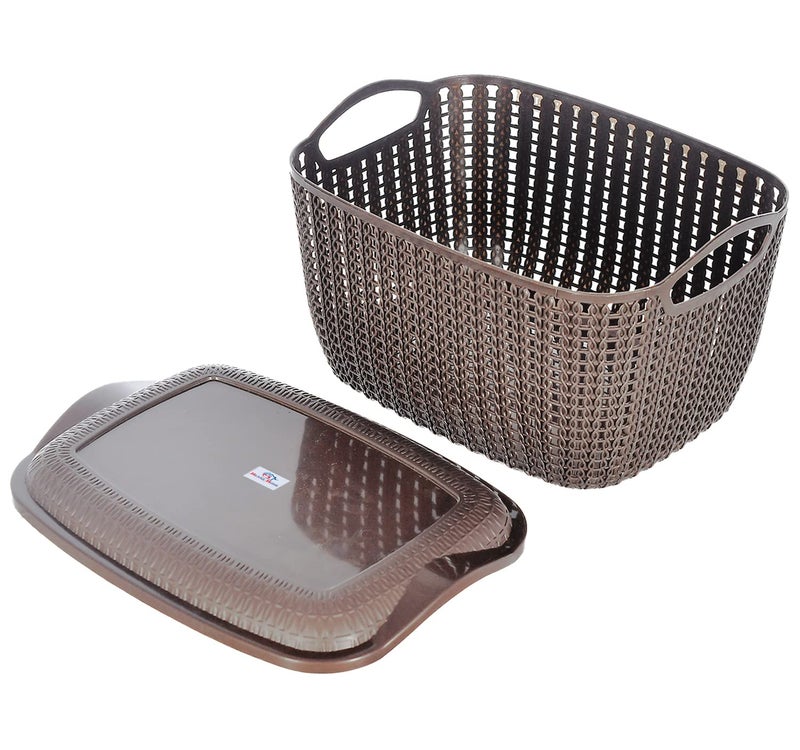 Kuber Industries Heart Home Multipurposes Large & Small M 30-25 Plastic Basket, Organizer For Kitchen, Countertops, Cabinets, Bathroom With Lids- Set of 2 (Brown) -46HH054  - Image 2