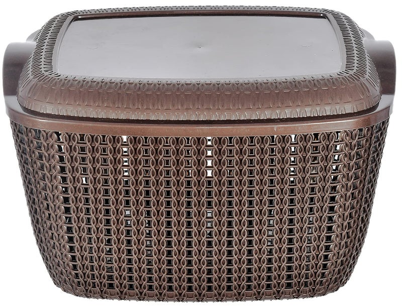 Kuber Industries Heart Home Multipurposes Large & Small M 30-25 Plastic Basket, Organizer For Kitchen, Countertops, Cabinets, Bathroom With Lids- Set of 2 (Brown) -46HH054  - Image 4