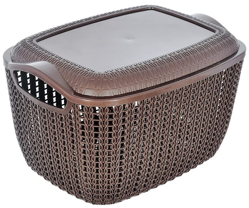 Kuber Industries Heart Home Multipurposes Large & Small M 30-25 Plastic Basket, Organizer For Kitchen, Countertops, Cabinets, Bathroom With Lids- Set of 2 (Brown) -46HH054  - Image 5
