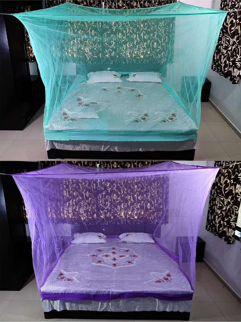 Neekshaa Combo Pack Mosquito Net for Double Bed Polyester Mosquito Net for Baby | Bedroom | Family_Size-6x6 FT_Color-Green,Purple - Image 1