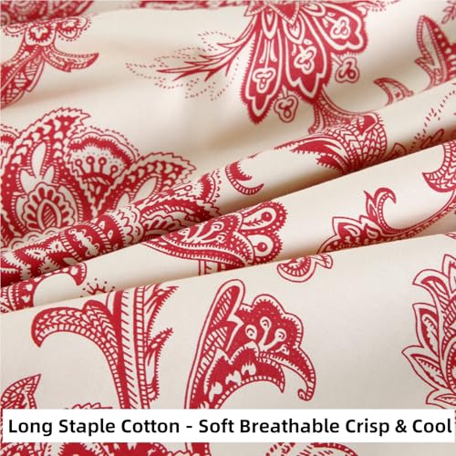 WINLIFE Ultra Soft Set of 2 Pillowcases Floral Printed 100% Cotton Pillow Cases Envelope Closure Queen 20x30'', Vintage Red Paisley - Image 4