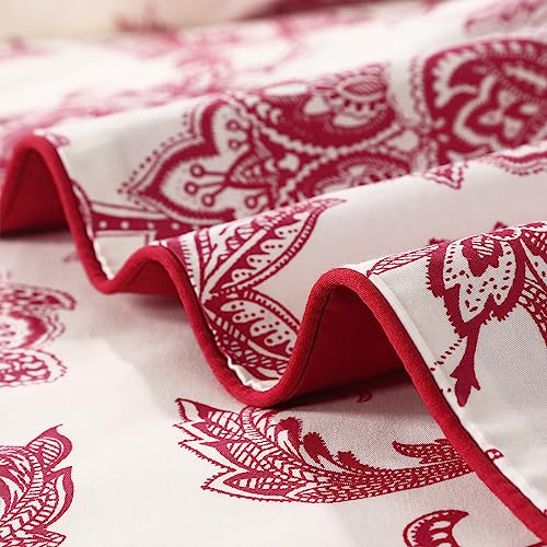 WINLIFE Ultra Soft Set of 2 Pillowcases Floral Printed 100% Cotton Pillow Cases Envelope Closure Queen 20x30'', Vintage Red Paisley - Image 5