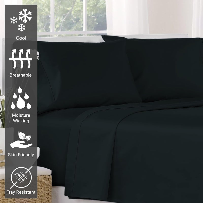 PIZUNA 100% Cotton Flat Bed Sheet Queen Size 275x280 cm Black 1 PC, 400 Thread Count Luxurious Long Staple Cotton Sateen Weave Bed Sheet Black (ملاءة سرير مسطحة من القطن 100%) - Image 2