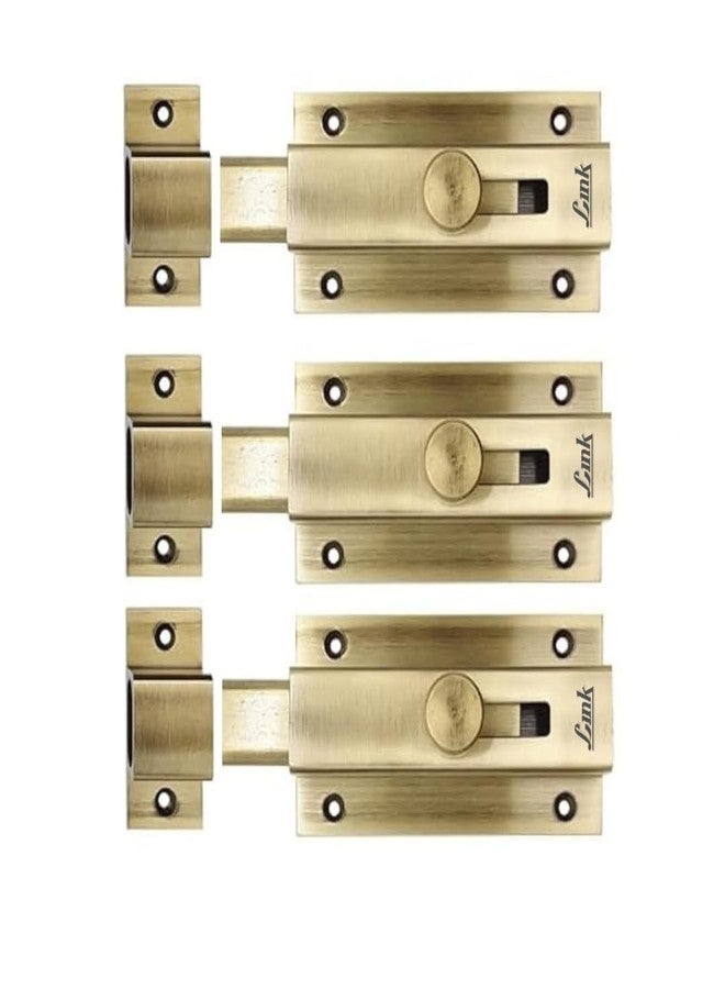 Link 3 inch Heavy Duty Door Security Lock Tower Bolt (75 MM) for, Baby Latch, Home, Bathroom, Kitchen, Office | Slide Bolt Lock with Thumb Turn | Antique Brass, Rustproof Door Latch | (Pack of 3) - Image 1