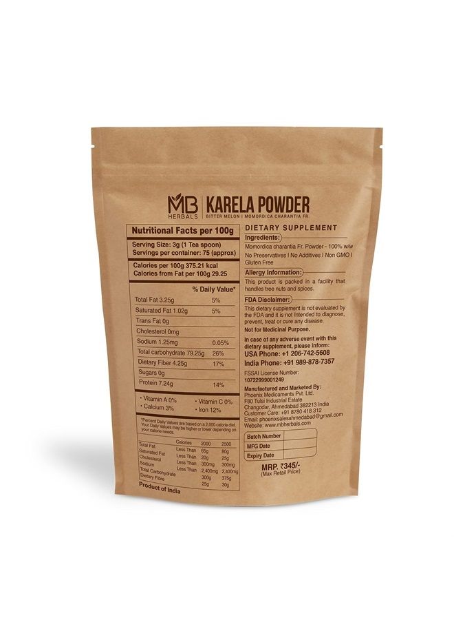 MB Herbals De-Seeded Karela Powder 227g (Half Pound) | 100% Pure Bitter Melon Powder | Momordica charantia Fr. | No Preservatives | Non GMO | Gluten Free - Image 2