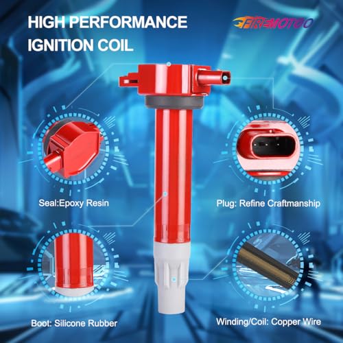 FIREMOTOO Pack of 8 Ignition Coil Pack Compatible with Cadillac Chevy GMC Pontiac G8 Grand Prix Tahoe Yukon Silverado Impala Trailblazer Avalanche 5.3L 6.0L ‎UF413 12570616 H6T55271ZC C1511 D510C Red - Image 2