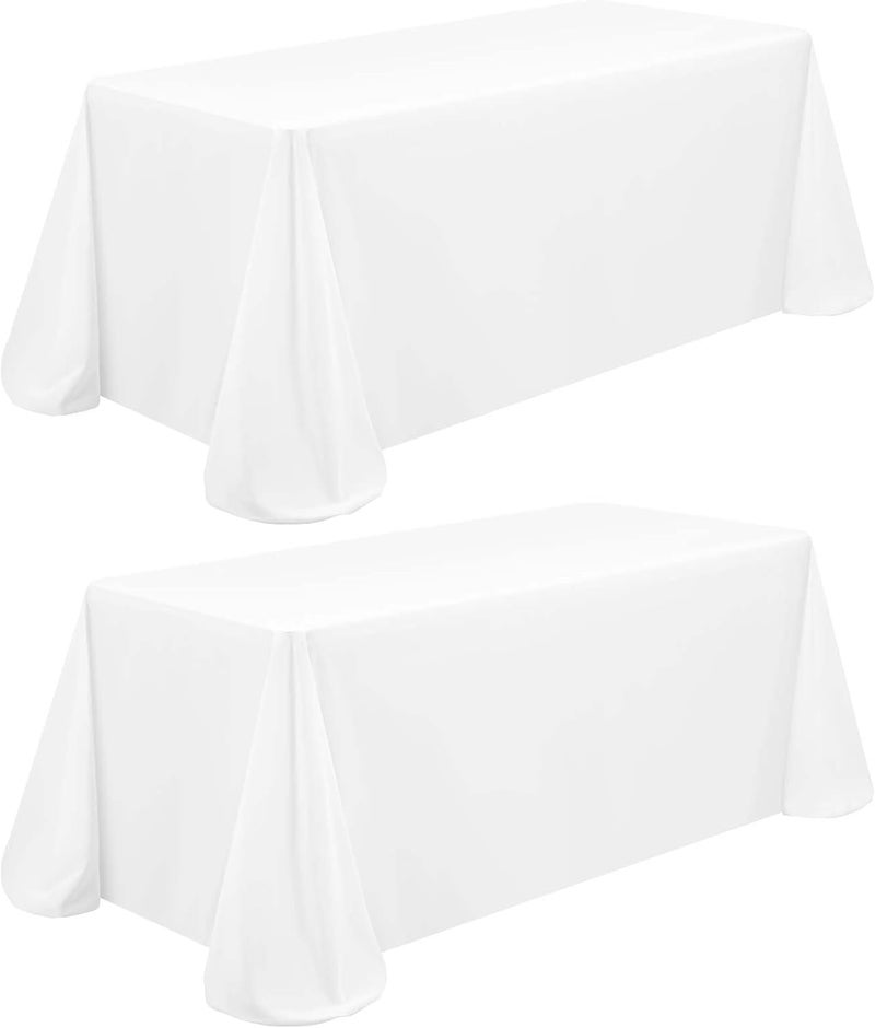 FXKS 2 Pack Rectangle Tablecloth 90 x 156 inch White Polyester Table Cloth for 8 Feet Tables,Washable Fabric Stain and Wrinkle Resistant Table Cover Table Clothes for Wedding Parties Banquet Kitchen - Image 1